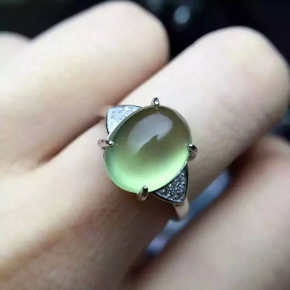 

Natural green prehnite gem Ring Natural gemstone ring S925 sterling silver trendy Elegant Simple round women party fine Jewelry