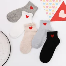 5 пар, милые носки с сердечками, простые женские носки в духе колледжа, женские модные носки для скейтборда, удобные носки