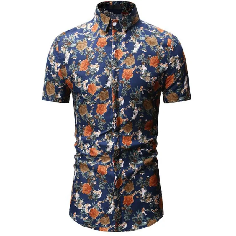 Новая высококачественная брендовая мужская Повседневная модная разноцветная рубашка повседневная спортивная с коротким рукавом Модная хлопковая рубашка - Цвет: navy blue