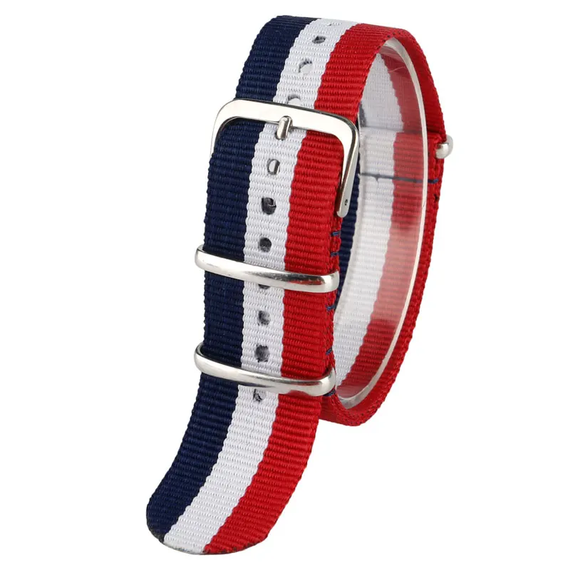 

YISUYA Blue White Red French Flag Style Watchband Replacement Fabric Canvas Sport 22mm Nylon Watch Strap Unisex Men Women