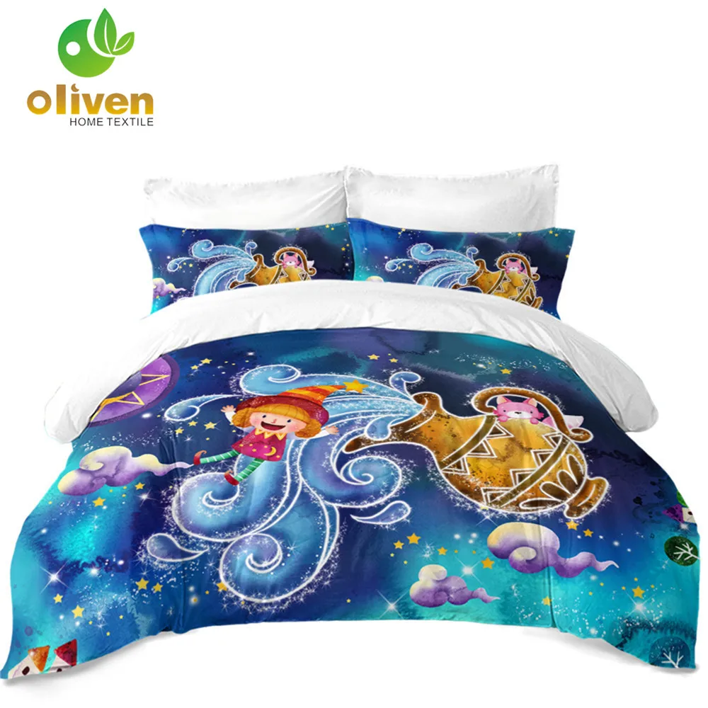 

Kids 3D Aquarius Constellation Bedding Set Colorful Cartoon Duvet Cover Set Girls Princess Bedclothes Pillowcase D30