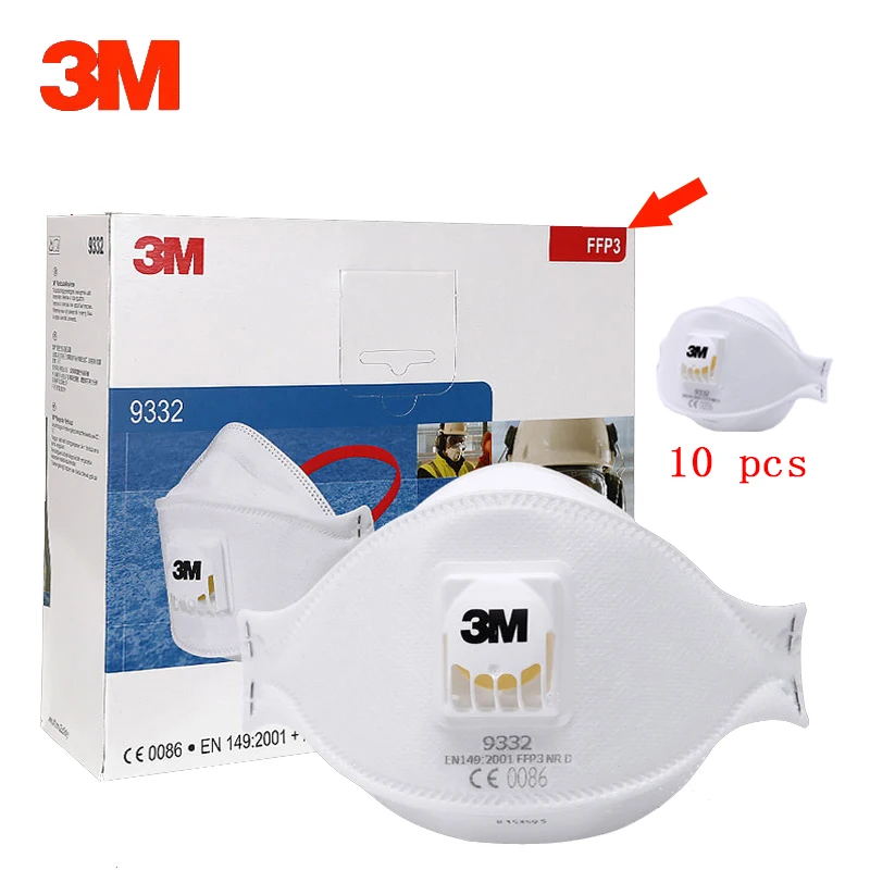 

3M 9332 10pcs Matter Mask HeadWear Style Electrostatic Filter Cotton Folding Particulate Respirator Exhalation Valve FFP3 Breath