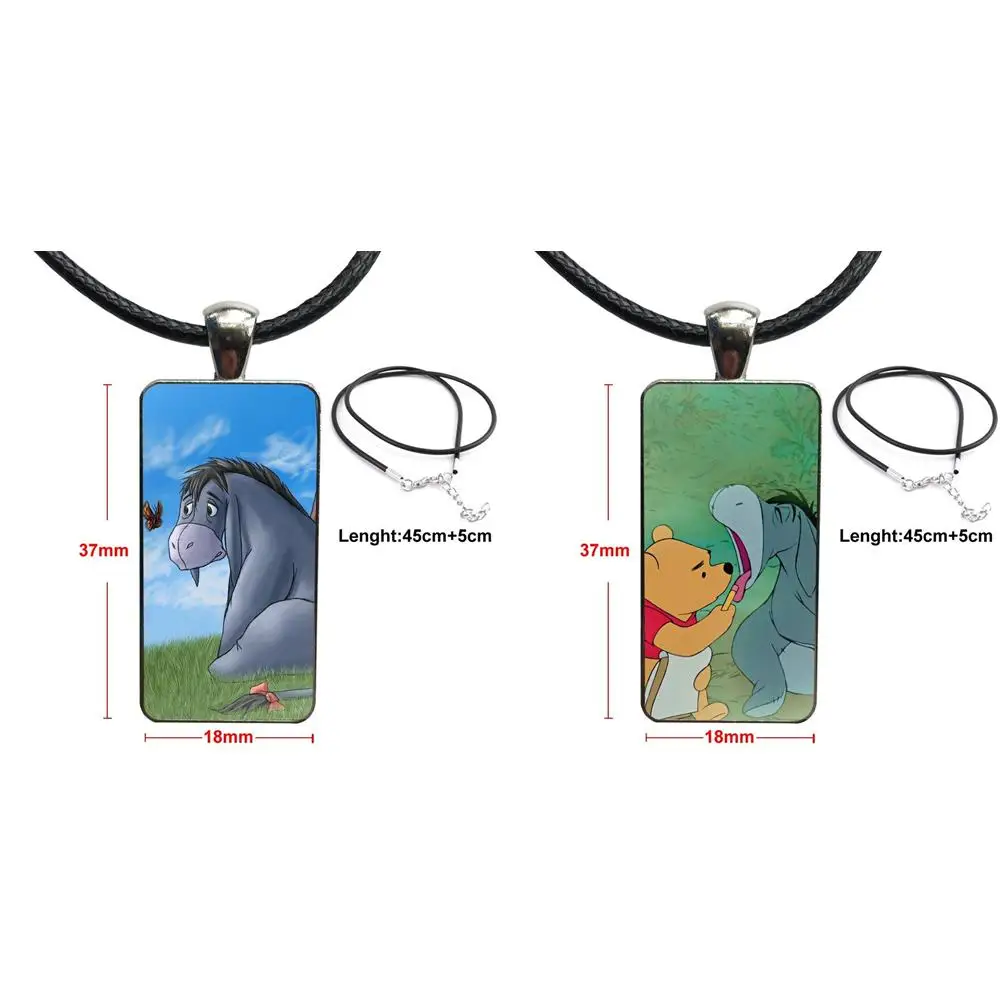 For Women Jewellery Donkey Art Eeyore Glass Cabochon Jewelry Stainless Steel Color With Long Pendant Choker Rectangle Necklace | Украшения