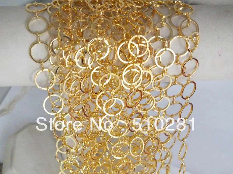 

Free Shipping !!! Wholesale 20 meters Gold tone brass circle link chain 12mm jewelry chain fingings