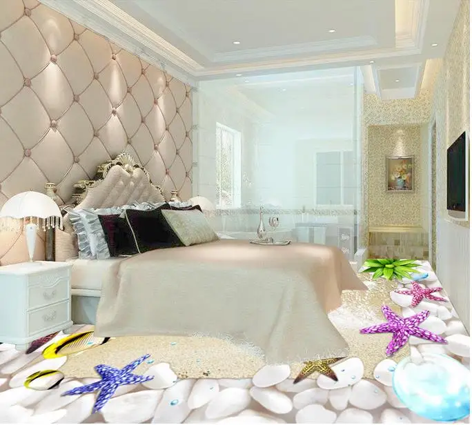 

3d Mural Floor Shells Beach Wallpapers For Living Room 3d Pvc Vinyl Floor Murals 3d Stereoscopic Wallpaper papel de parede