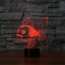Мультяшный сенсорный Настольный светильник с изображением животных, рыбы, ночник, цветной USB светодиодный акриловый светильник, 3D иллюзия, золотая рыбка для домашнего декора