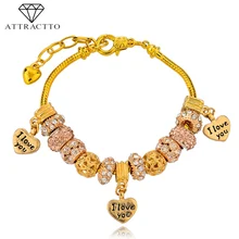ATTRACTTO новые роскошные бусы золотая цепочка со змеями браслеты для женщин DIY "I LOVE YOUR" женский ювелирный браслет SBR140662