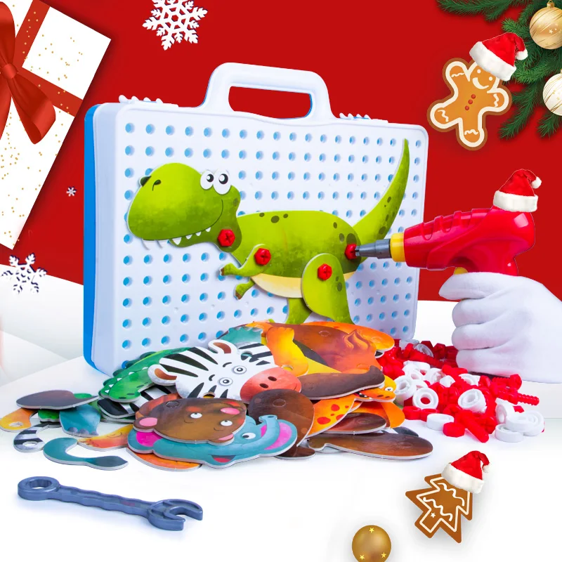 

New Style 2D Screw Puzzle 3D Animals Puzzle Set Assembly Building Blocks Preschooler Educational Toys Disassembly Learn Toolbox