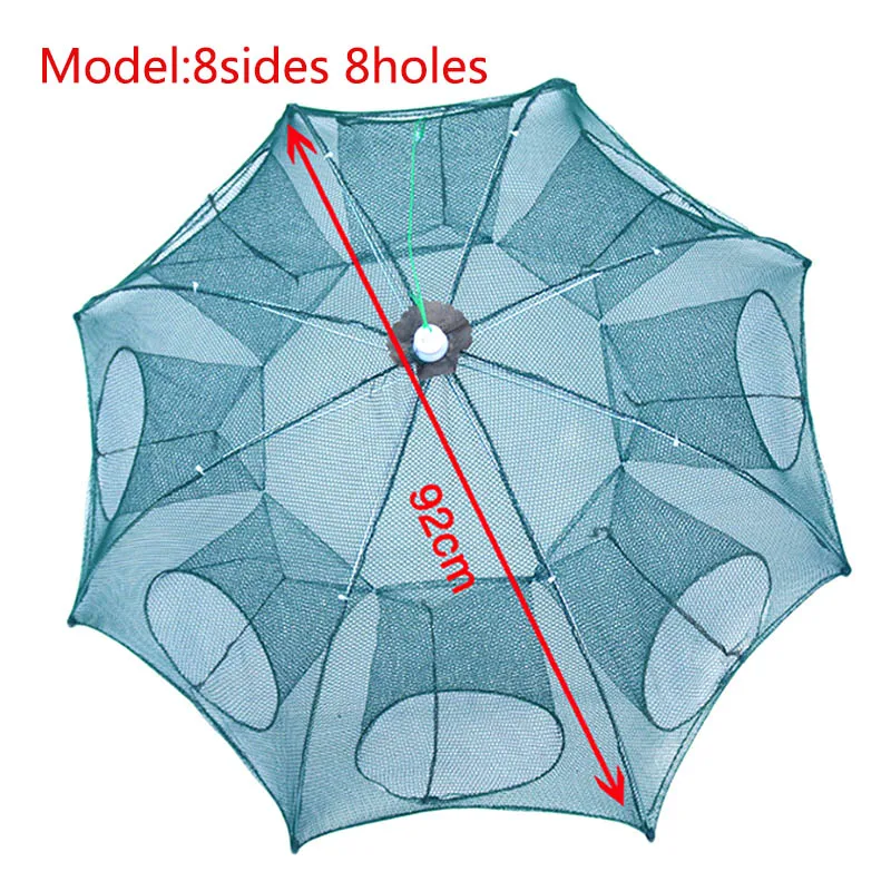 Складной Портативный 4/6/8/10 отверстий Автоматическая рыболовная креветка Ловушка рыболовная сеть Рыба Креветки Минноу краб приманки Литой сетки ловушка для продажи - Цвет: 8 sides 8 holes 92cm