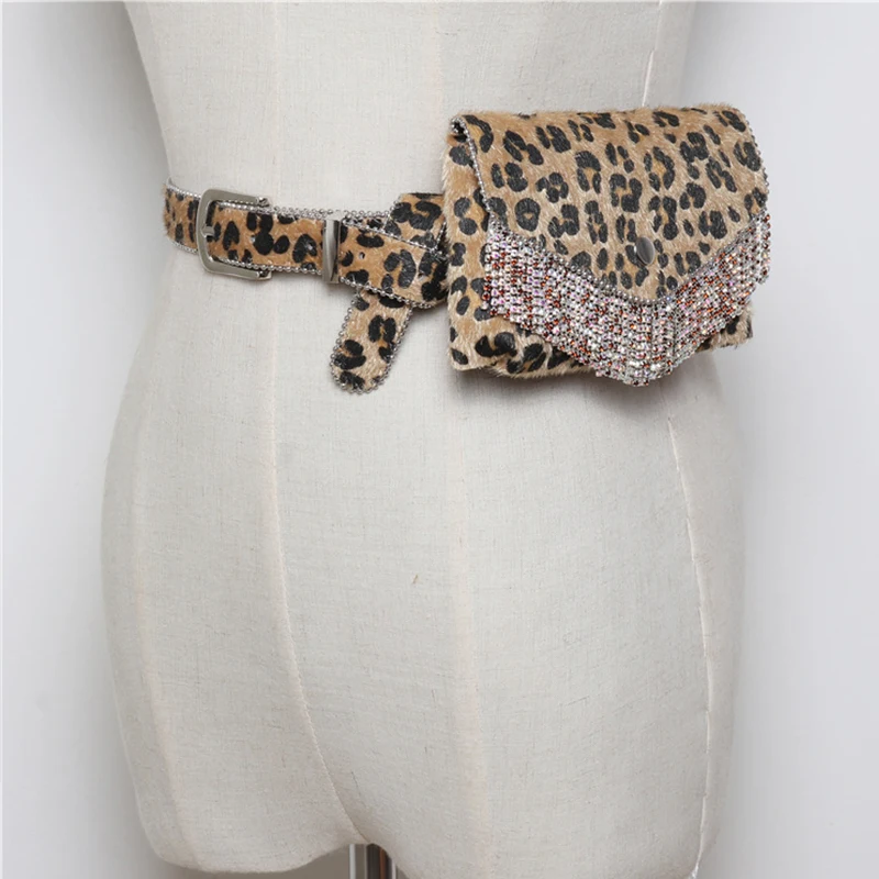 Элитный бренд Поясные сумки Модные леопардовые Для женщин ремень пакет Винтаж мини сумки Bling кисточкой Повседневное ремень телефон сумки