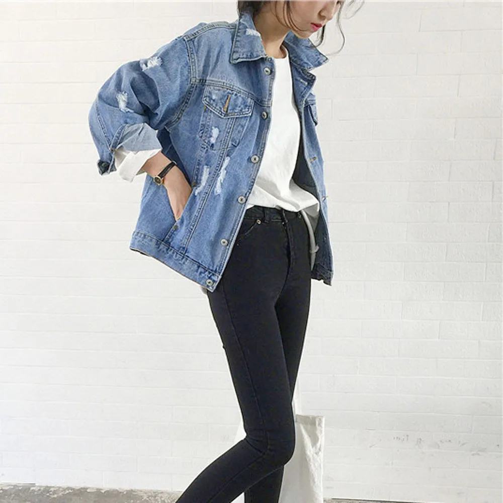 2019 المرأة الأساسية معطف الدنيم سترة النساء الشتاء الدنيم سترة للنساء الجينز سترة النساء الدنيم معطف فضفاض عارضة أبلى