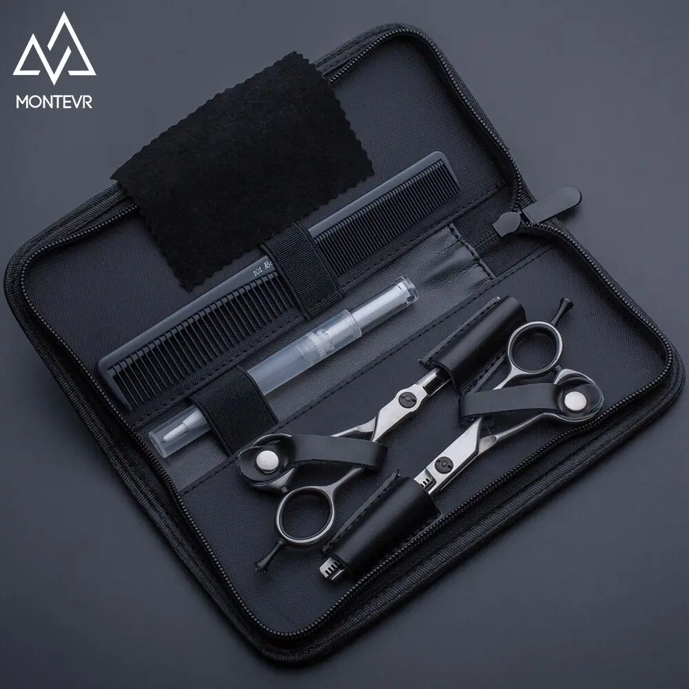 

Montevr 2 pcs professional barber scissors thinning scissors 5.5" high quality hairdressing scissors with reversed blade