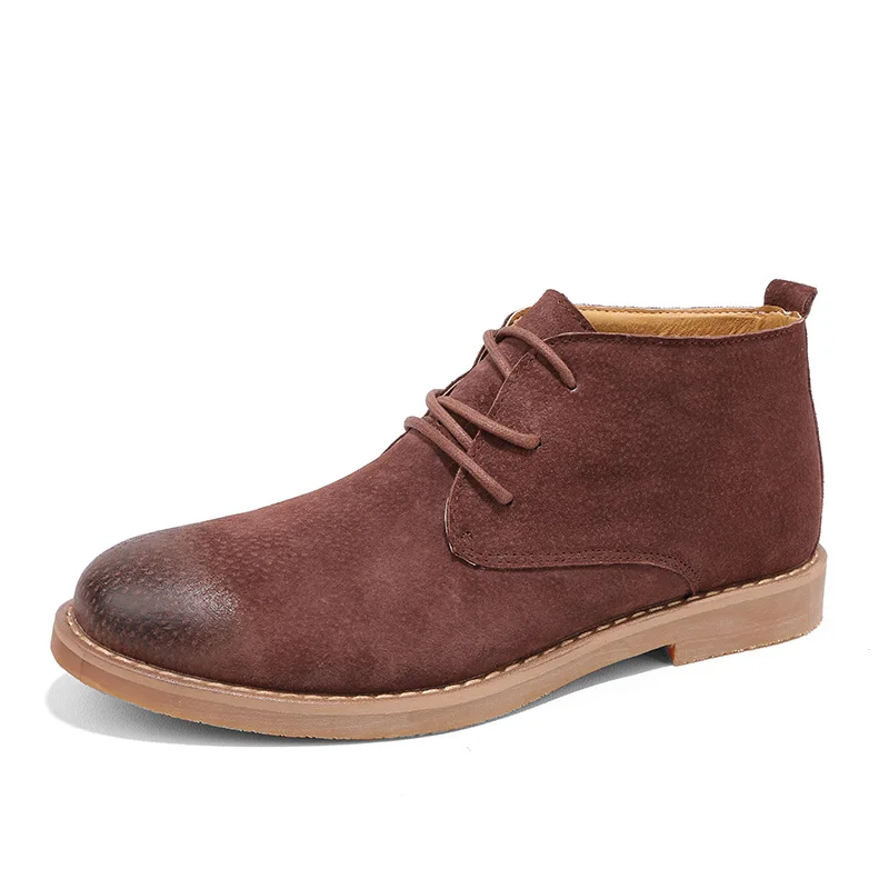 Main Suède Chaussures Printemps Respirant Bout Khaki La Ngouxm Désert Homme Hommes Cheville Lacets Vache Rond Coudre noir À Bottes marron Automne De iuOXPkZT