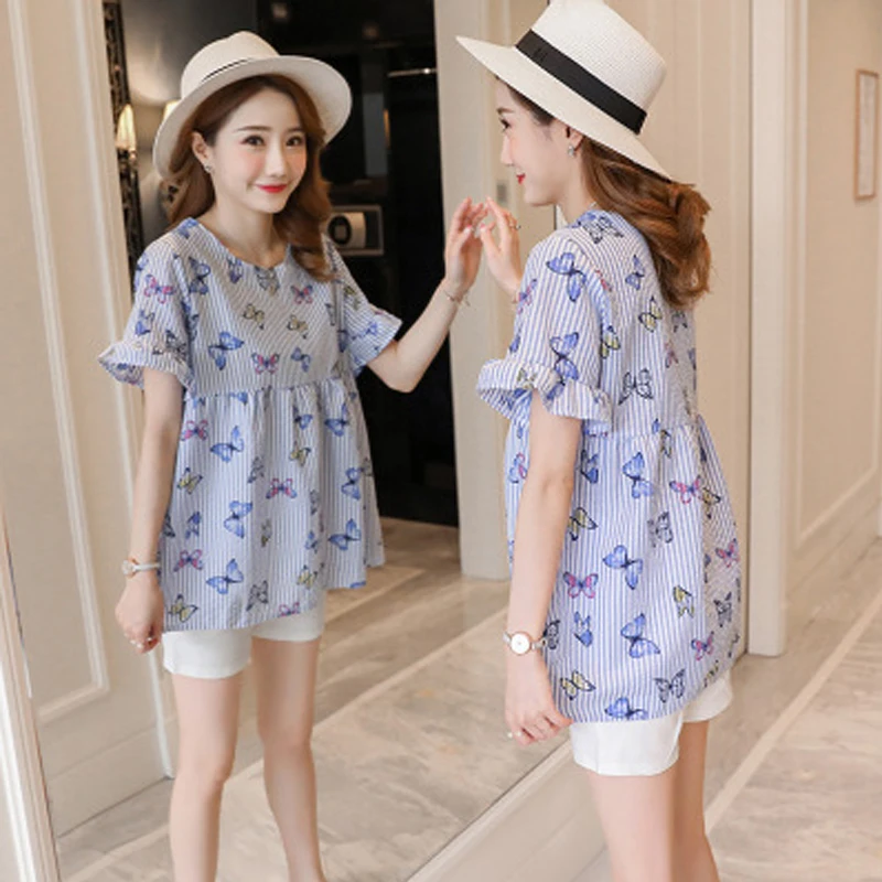 

Maternity Suit Pregnant Casual Two Sets Pregnant Woman Clothes Fashion Doll T-shirt + Abdominal Care Shorts for Women Clothing