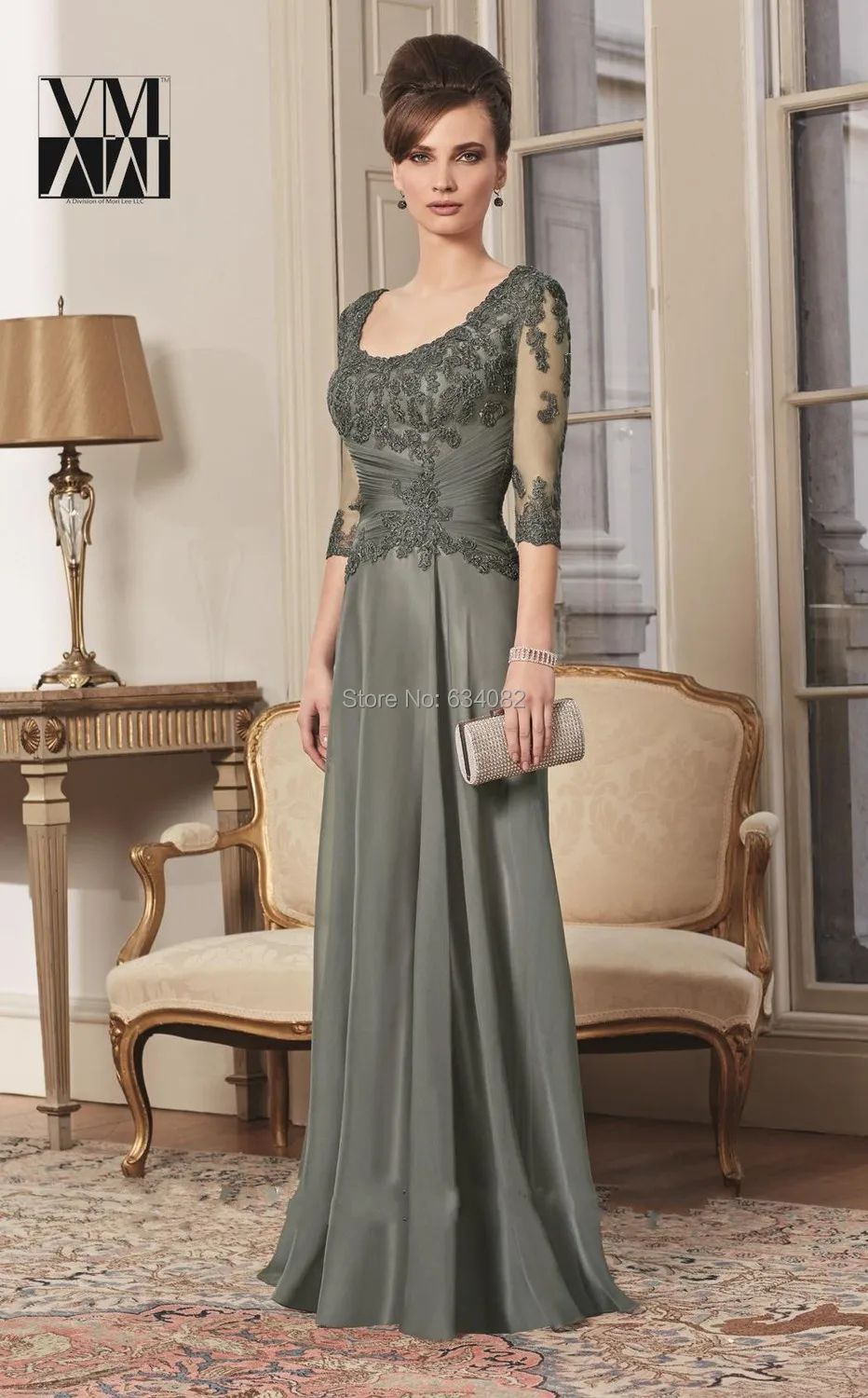 

2016 New Custom Made A Line 3/4 Sleeve Beaded Lace Floor Length Evening Gown Mother Of The Bride Dresses vestido mae da noiva