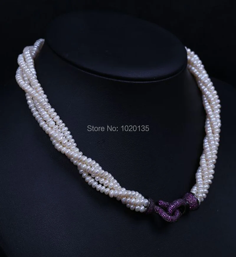

3rows freshwater pearl roundel 6-7mm necklace 18inch white FPPJ wholesale beads gift nature