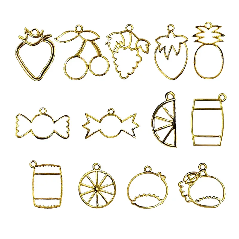 

5pcs/lot fruit princess shape Resin Open Bezel Metal Charm Pendant Key Frame Pendant UV Resin Earring Findings DIY resin crafts