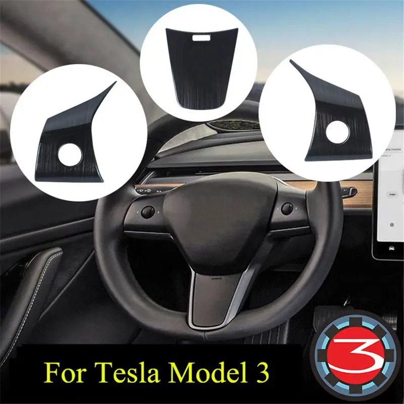 

3Pcs Car Steering Wheel Panel Cover Stainless Steel Carbon Fiber Sticker Trim Decoration For Tesla Model 3 Sedan 2017 2018 2019