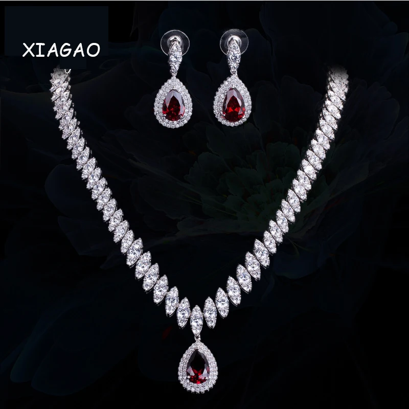 XIAGAO Women Elegant and Luxury White Water Drop Shape Cubic Zircon Earrings Necklace Wedding Jewelry Set XIAGAO Women Elegant and Luxury White Water Drop Shape Cubic Zircon Earrings Necklace Wedding Jewelry Set