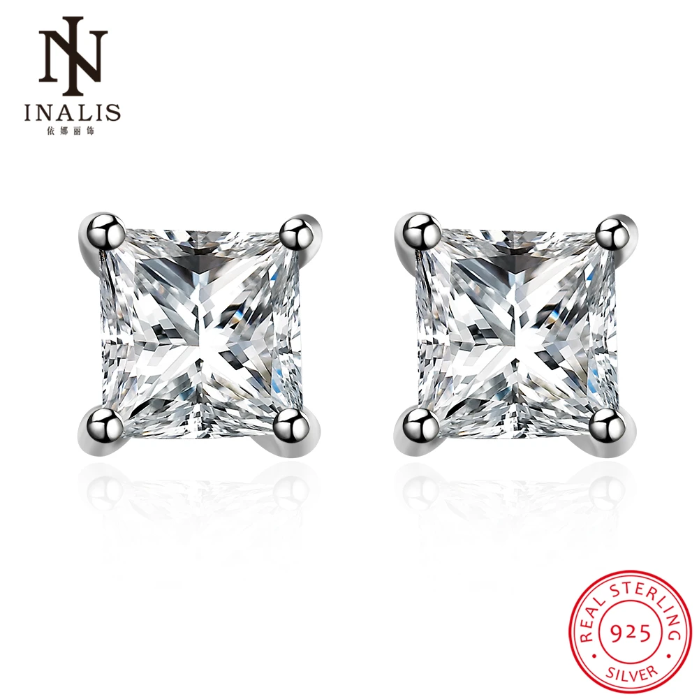 INALIS простые квадратные трендовые циркониевые серьги Лидер продаж 925 пробы серебряные серьги-гвоздики женский подарок для женщин