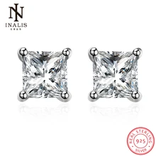 INALIS простые квадратные трендовые циркониевые серьги Лидер продаж 925 пробы серебряные серьги-гвоздики женский подарок для женщин