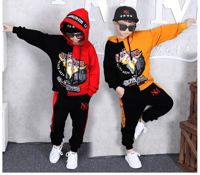 For 3-14 Years Kids 2 pieces Clothes Suits Children Cotton Clothing hiphop Streetwear Dance Set Sport Boys Girls Costumes