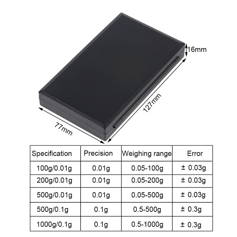 1 шт. карман Высокая точность цифровые весы 100/200/300/500/1000g 0,01/0,1g ЖК-дисплей Дисплей весы грамм Вес весы для Кухня наркотиков