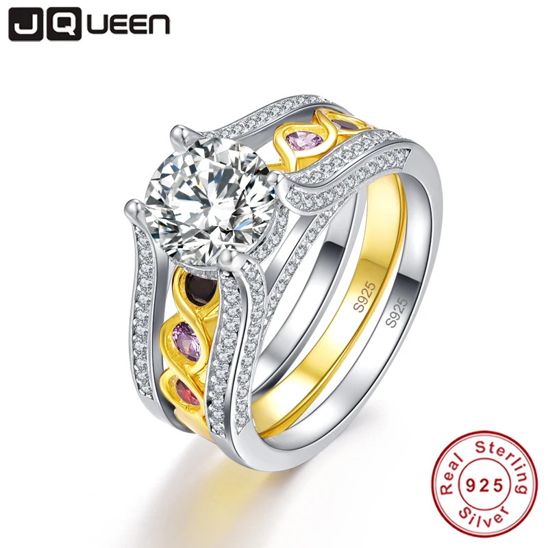 

JQUEEN 2.6 Ct Infinity Amethyst Citrine 18K Gold Plated 925 Sterling Silver Wedding Band Engagement Ring Set with Jewelry Box