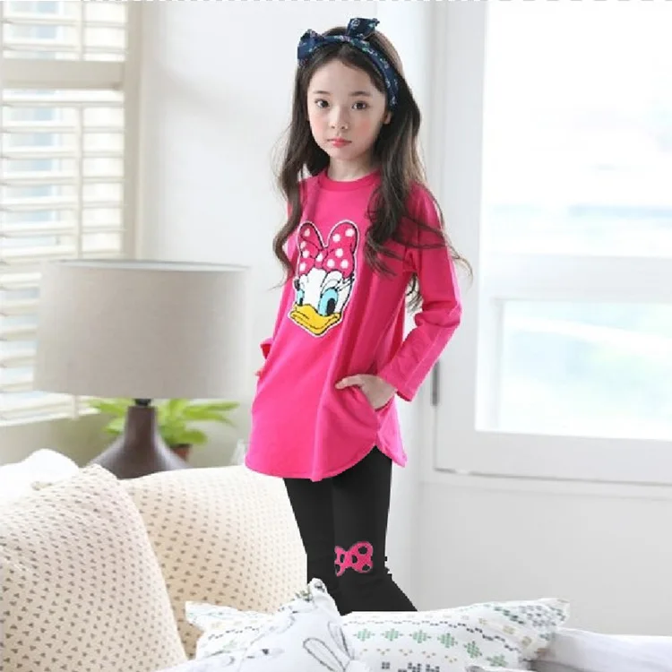 New spring Girls clothes Sets Cartoon Donald Duck Lovely print Children Tracksuit kids clothing suit baby t shirt+pant 2pcs