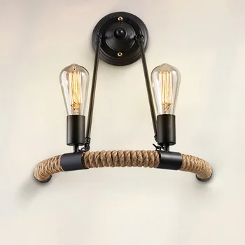 

American Antique Metal hemp rope Bar Counter Wall Lamp Stair Corridor Loft Country Balcony Wall Lamp Industrial project Wall Lam