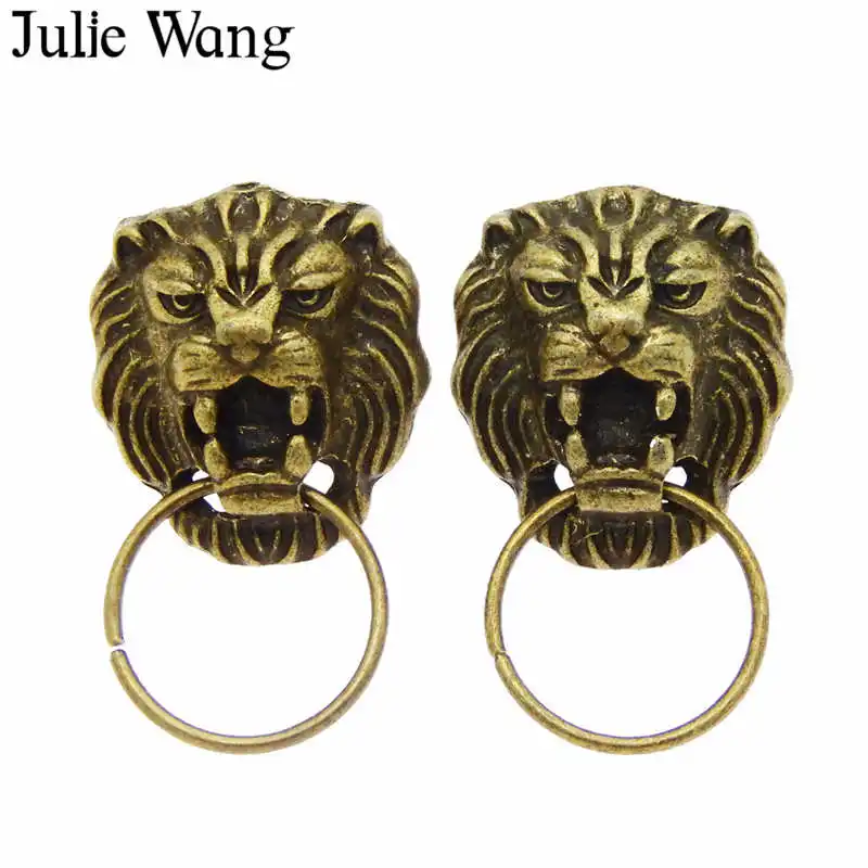 Julie Wang 2 16 шт. Античная бронзовая Львиная голова серьги гвоздики с животными