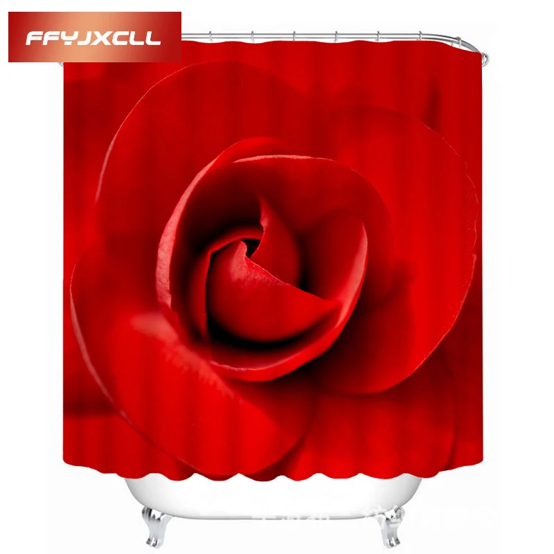 Romantic Beautiful Red Roses Pattern Shower Curtain Waterproof Eco
