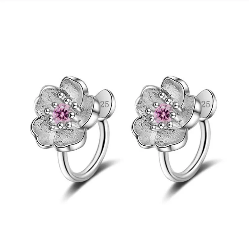 

KOFSAC New Cute Plum Blossom Silver 925 Ear Cuff Non Piercing Cartilage Ear Clip Earrings For Women Party Fashion Jewelry Gifts