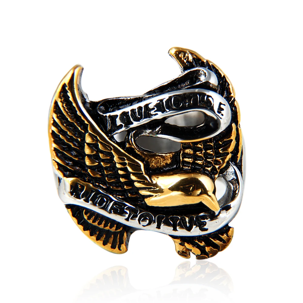 RN0724 Unique Gift Mens Ring Boys Punk Eagle Animal Tone 316L Stainless