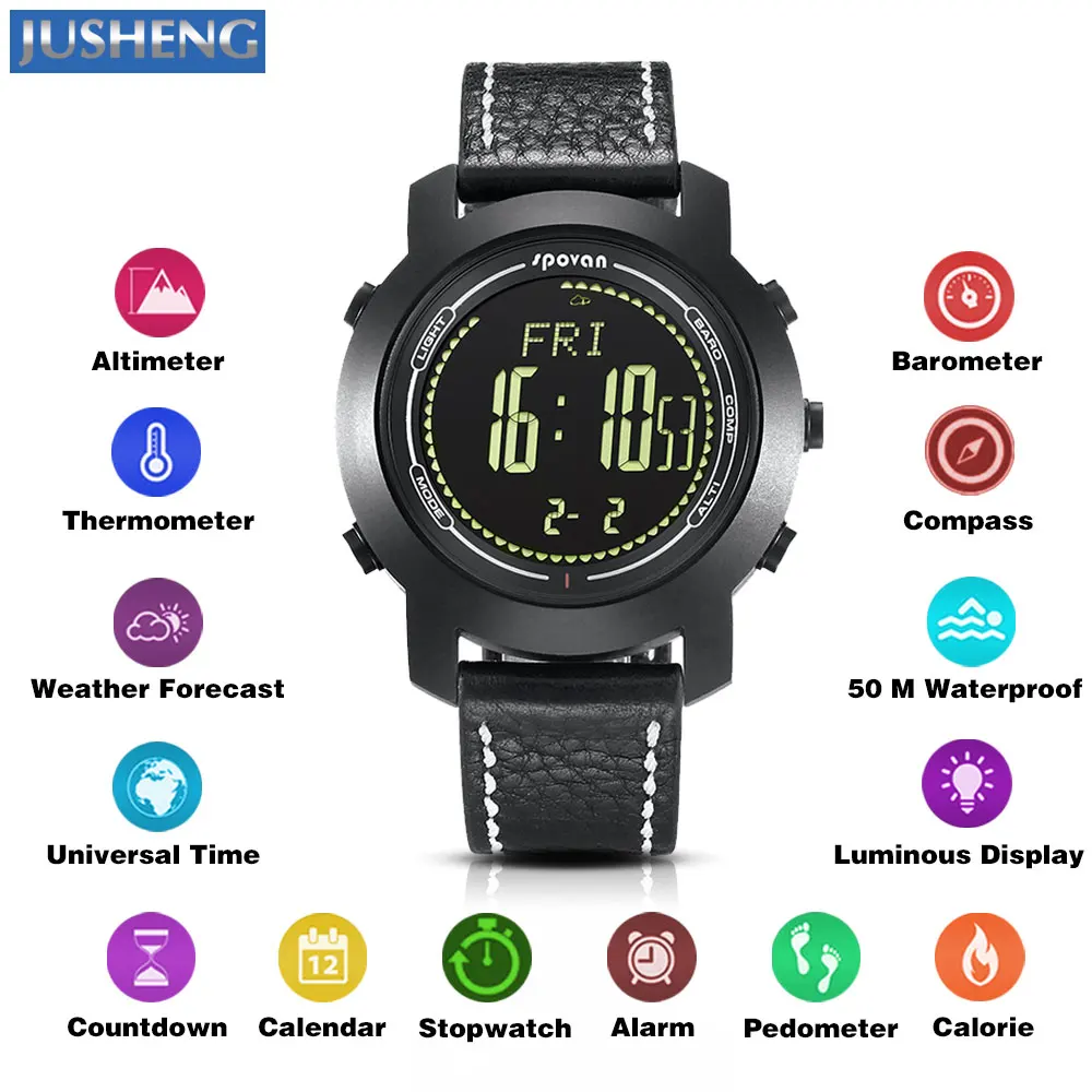 Jusheng Spovan Digital Wrist Watch Altimeter Barometer Compass