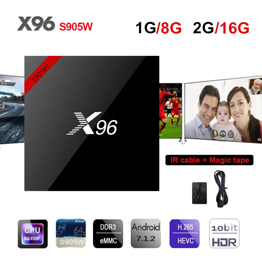 X96W ТВ коробка Android 7 1 Amlogic X96 S905W мини смарт-ТВ г/8 г 2 г/16 Поддержка 4 ГГц WiFi Bluetooth HD к