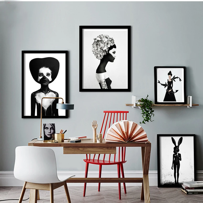 

Black White Girl Portrait Posters And Prints Wall Art Canvas Painting Pictures For Living Room Nordic Home Decor