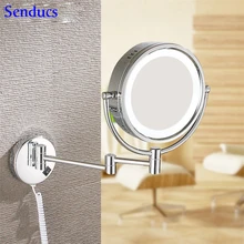 Senducs Ванна СИД зеркала Chrome Ванная комната зеркало 3x 5x 7x 10x увеличительное зеркало 8 дюймов Ванна Led серебряные круглые зеркало