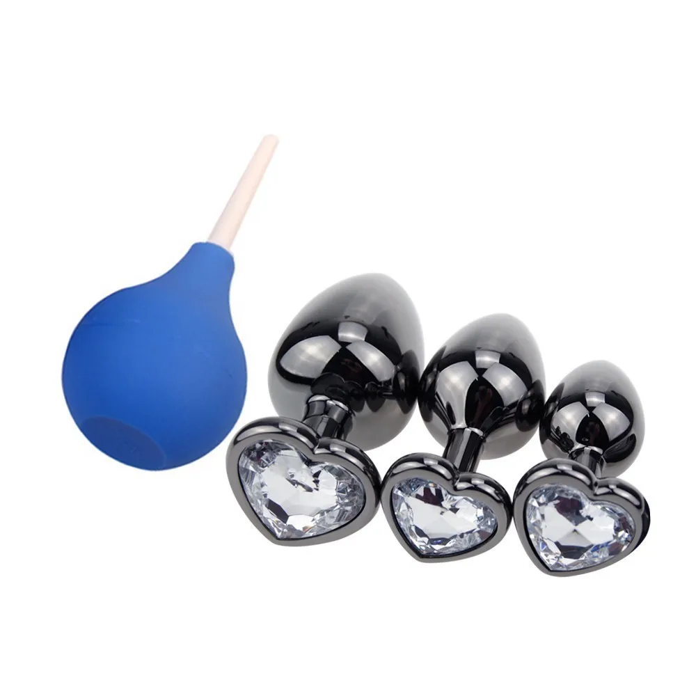 Heart Crystal Black Metal Plug Anal With Enema Clyster Smooth Butt Dilatator Erotic Tail Couples Adult Game Products | Красота и