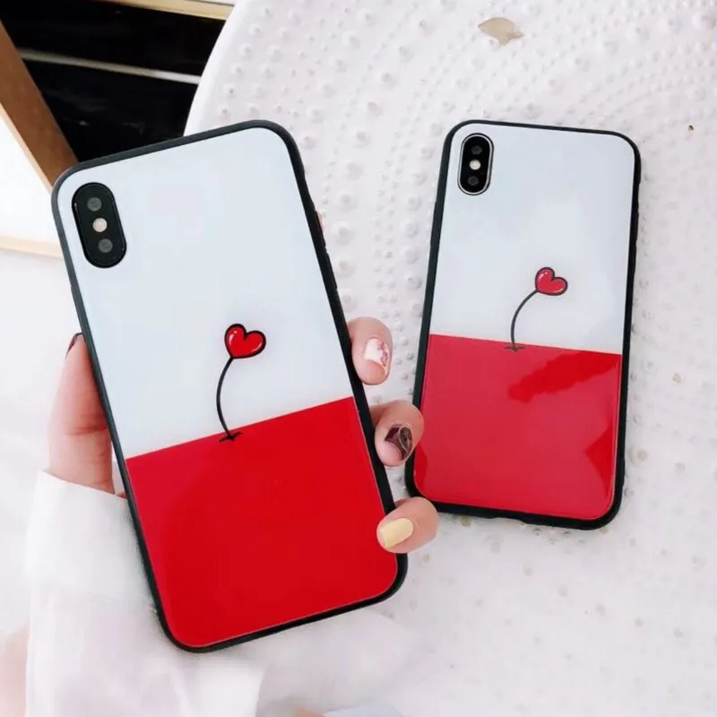 Cute Love Heart Phone Case for IPhone X 6 XS 6S 7 8 XR MAX Glass Back Cover Plus Cases |