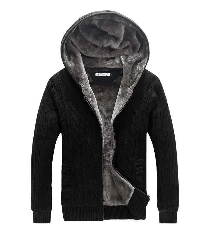 Зимние теплые толстые мужские свитера/Повседневный вязаный свитер с подкладкой из искусственного меха, дизайнерский мужской кардиган с капюшоном, большие размеры до 5XL D447