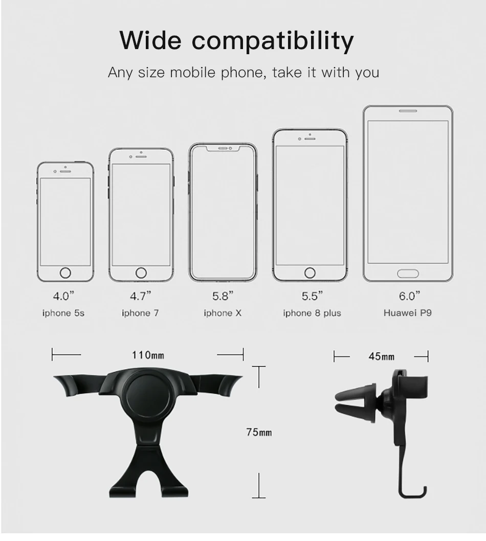 !ACCEZZ Gravity Car Phone Holder Air Vent Mount Stand Universal in Car For iPhone 7 8 XS Samsung Huawei GPS Mobile Phone Bracket (13)