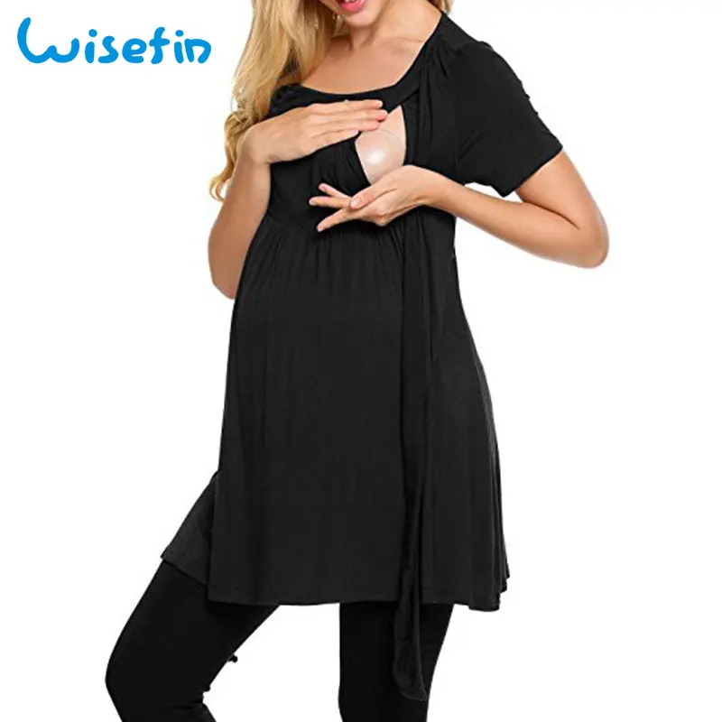 

Wisefin Maternity Clothes Pregnancy Casual Summer Maternity Tops Purple Pregnant T-Shirt O-Neck Pregnant Woman Tops T-Shirt