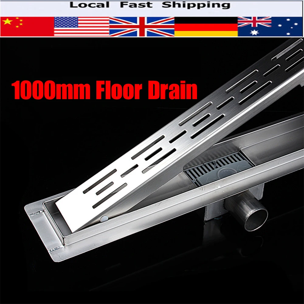 1000MM Stainless Steel Bathroom Floor Drain Tile Insert Shower Linear Drain Grate Drainerin