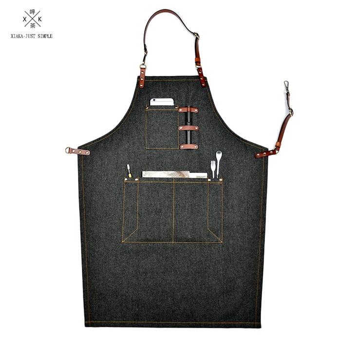 Leather denim apron barista work apron coffee shop barber apronin