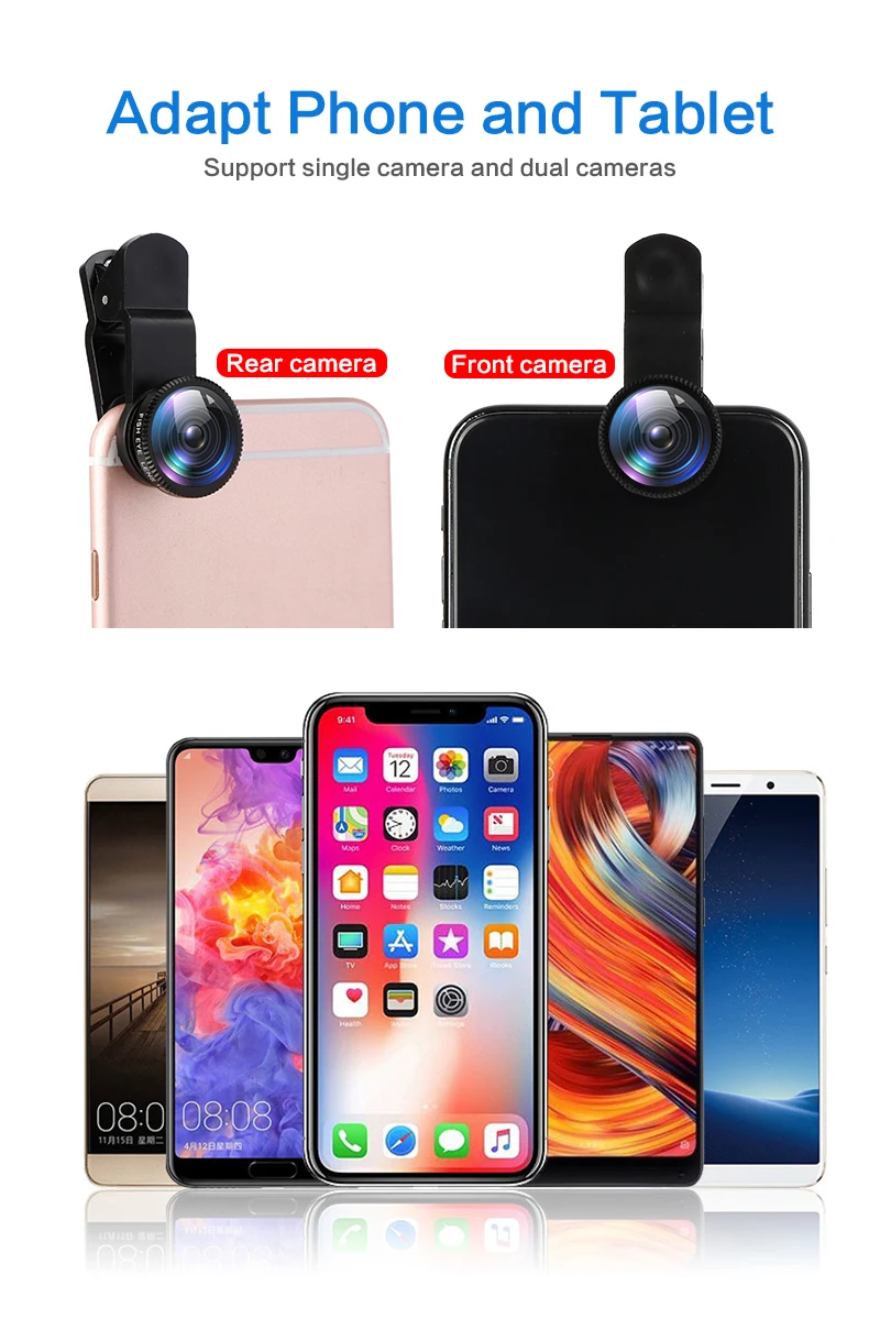 

Fisheye Lens 3 In 1 Lenses Mobile Phone Clip Lens Wide Angle 0.67X Lens Macro Lens 10 Time Macro for IPhone Xiaomi Huawei Lenovo