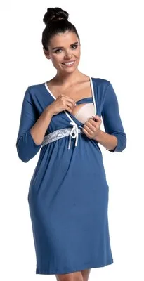 Уход пижамы Кружева пояса v-образным вырезом для беременных ночная рубашка для грудного вскармливания платье Для женщин для беременных пижамы для Беременность одежда для сна - Цвет: Небесно-голубой