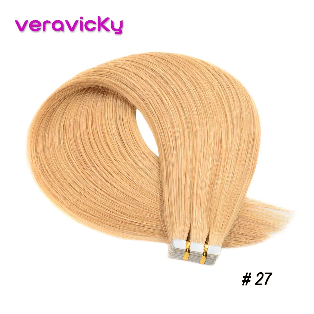 Veravicky 2,5 г/шт. лента Inl человеческие волосы для наращивания 1" 18" 2" Европейская кожа синтетические волосы remy расширение 20 шт. блеск коричневый к блонд - Цвет: #27