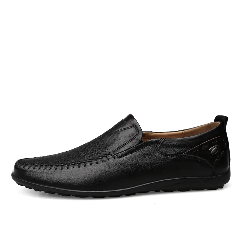 Роскошные Дизайнерские кроссовки; Мужская обувь из натуральной кожи; Мокасины без шнуровки; лоферы; мужская кожаная повседневная обувь; летняя модная обувь; большой размер 46 - Цвет: black