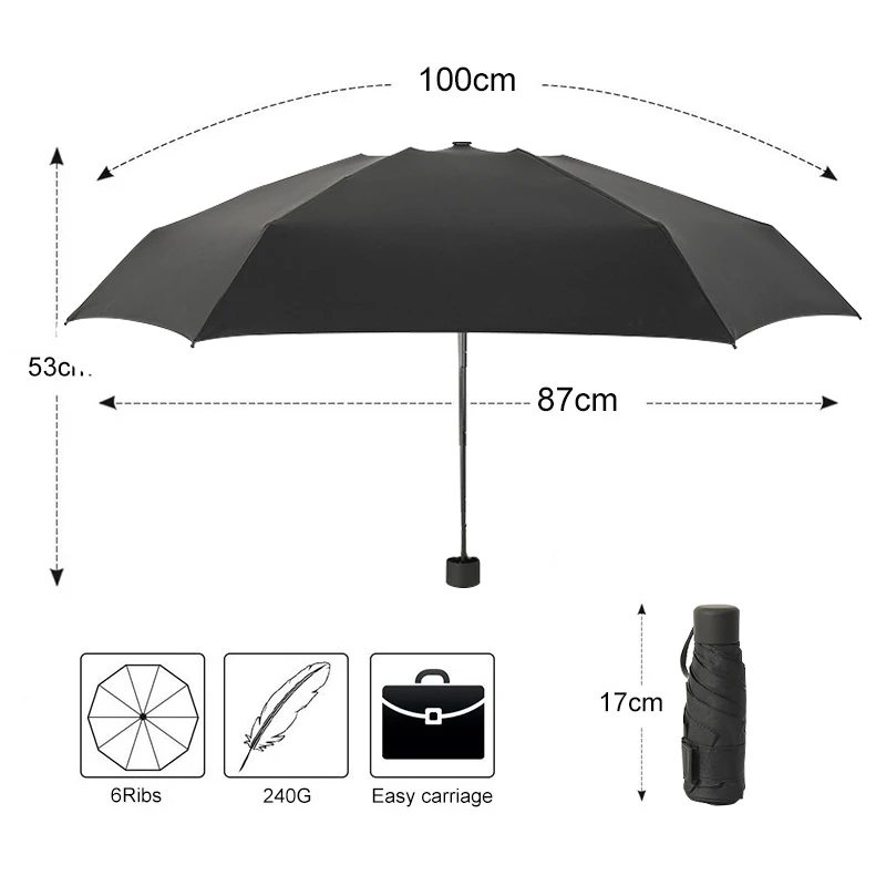 Маленький модный Ультра-светильник 5 складной зонт для дождя для женщин и мужчин Мини карманный нечерное покрытие для девушек водонепроницаемые портативные Зонты